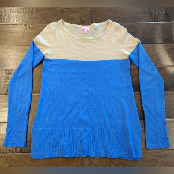 LILLY PULITZER Women's blue tan colorblock Pullover Sweater - S - Picture 5 of 12